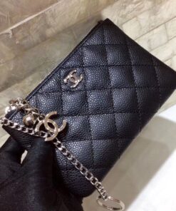 Chanel CO-CO Classic Mini Pouch Wallet 14cm/5.5in Silver Toned Hardware Black