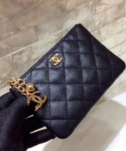 Chanel CO-CO Classic Mini Pouch Wallet 14cm/5.5in Gold Toned Hardware Black