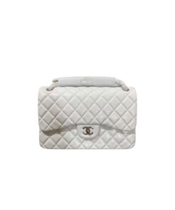 Chanel Classic Large Handbag Silver Hardware White Shoulder Bags 11.8in/30cm