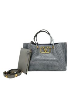 Valentino Garavani Medium Straw Summer Tote Blue 35cm