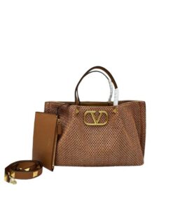 Valentino Garavani Medium Straw Summer Tote Brown 35cm