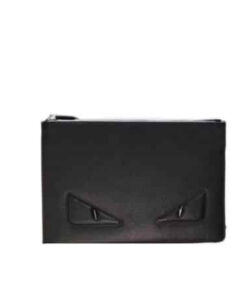 Fendi Black Leather And Black Eyes Clutch 30cm