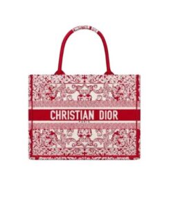 Dior Book Tote Medium Bandana Embroidery White And Red 35 Cm
