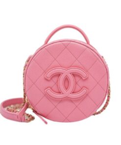 Chanel Clutch Round Top Handle Bag Pink 18cm