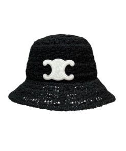 Celine Bucket Hat In Raffia Black 57cm/22.4in