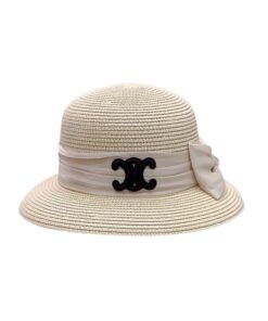 Celine Straw Hat With Satin Ribbon Bow Beige 58cm/22.8in