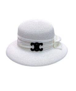 Celine Straw Hat With Satin Ribbon Bow White 58cm/22.8in