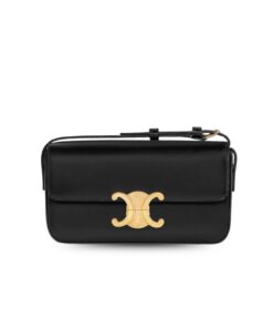 Celine Shoulder Bag In Triomphe Shiny Black‎ 8in/20cm