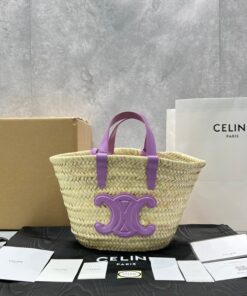Celine Teen Triomphe Celine Classic Panier In Palm Leaves And Lizard Violet 8in/20cm