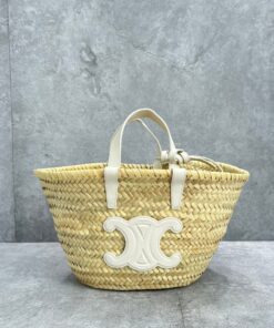 Celine Teen Triomphe Celine Classic Panier In Palm Leaves And Lizard White 8in/20cm