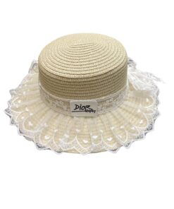 Dior Paris Lace-Trimmed Boater Hat Natural Beige