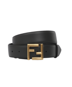 Fendi Black Leather Belt With Fendi Gold Buckle 40mm