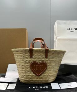 Celine Teen Triomphe Celine Classic Panier In Palm Leaves With Heart Patch Brown 10in/25cm 194002DUI.04LU 