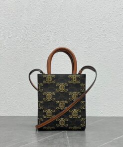 Celine Mini Folco In Triomphe Canvas With Triomphe Heart Embroidery Brown 8in/20cm