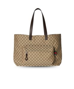 Gucci Tote Canvas Maxi Bag Beige And Dark Brown 18in/46cm 802166 FADUU 8657