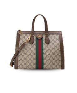 Gucci Tote Ophidia GG Medium Tote Bag Beige/Ebony GG Supreme Canvas With Brown 13in/33cm GG 524537 K05NB 8745