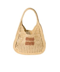 Miu Miu Raffia-Effect Woven Hobo Bag Beige 30cm/12in