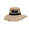 Miu Miu Wheat Straw Hat With Black Lace Trim Beige