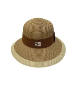 Miu Miu Wide Brim Sun Hat Raffia Dark Beige 57cm/22.4in