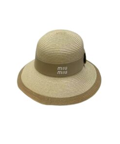 Miu Miu Wide Brim Sun Hat Raffia Beige 57cm/22.4in