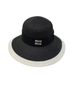 Miu Miu Wide Brim Sun Hat Raffia Black 57cm/22.4in