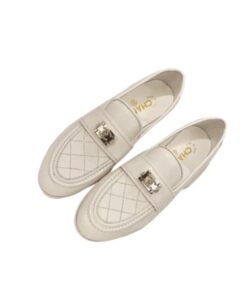 Chanel 20b Quilted Boy Lego Metal Cc Logo Gold Mule Slip On Flat Loafers White