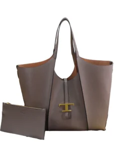 TOD'S Timeless Shopping Bag In Leather Medium Grey 34cm