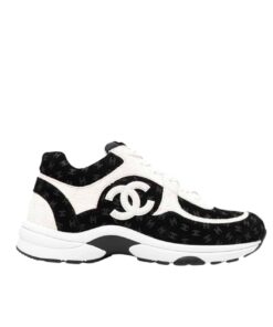 Chanel Sneaker Printed Suede Calfskin White And Black
