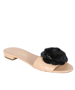 Chanel Slide Black Camellia Beige