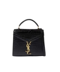 Saint Laurent Cassandra Mini Top Handle Bag In Crocodile-embossed Shiny Black Gold 20cm