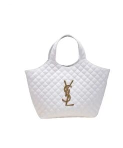 Saint Laurent Icare White Maxi Shopping Bag In Quilted Lambskin 58cm