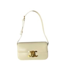 Celine Shoulder Bag In Triomphe Shiny Calfskin Soft Yellow 18cm