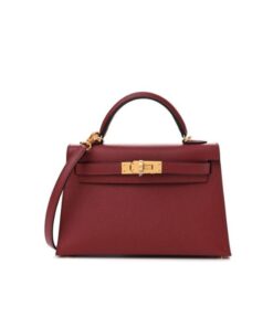 Hermes Kelly 19 Mini Burgundy Gold Toned Hardware 7.5in/19cm