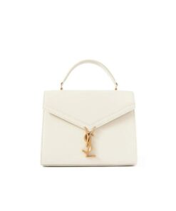 Saint Laurent Cassandra Medium Top Handle In Grain De Poudre Embossed White Leather 24cm