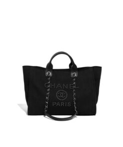 Chanel Deauville Large Pearl Tote Bag Black 15in/38cm A66941