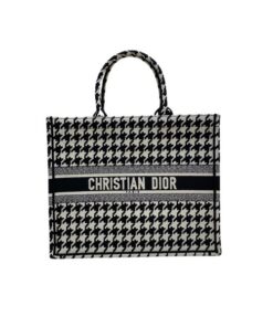 Dior Book Tote Large Black Houndstooth Embroidery, Black/White, 42cm CD