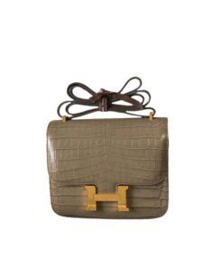 Hermes Constance 18 Crocodile Mini Bag Grey Gold Color Hardware 7.1in/18cm