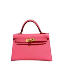 Hermes Kelly 19 Mini Rose Tyrien Gold Toned Hardware 7.5in/19cm