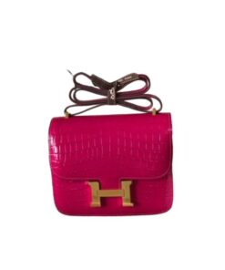 Hermes Constance 18 Crocodile Mini Bag Pink Gold Color Hardware 7.1in/18cm
