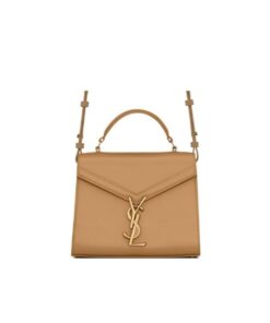 Saint Laurent Cassandra Medium Top Handle In Grain De Poudre Embossed Dark Beige 24cm
