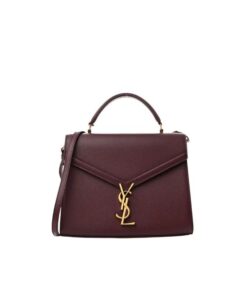 Saint Laurent Cassandra Medium Top Handle In Grain De Poudre Embossed Red Burgundy 24cm