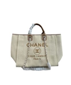 Chanel Deauville Medium Canvas Beige And Brown 38cm