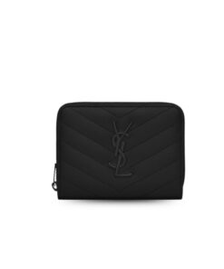 Saint Laurent Cassandre Matelaseé Compact Zip Around Wallet Black 4.7in/12cm
