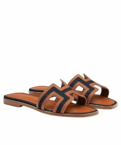 Hermes Oran Sandal Bleu Brut Gold