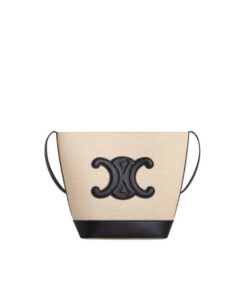 Celine Bucket Small Cuir Triomphe In Textile Beige/Black 9in/22cm