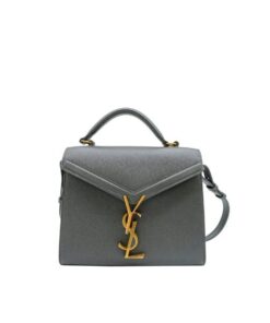 Saint Laurent Cassandra Medium Top Handle In Grain De Poudre Embossed Fog Leather 24cm