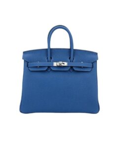 Hermes Birkin 25 Nata Togo Leather Blue Silver Toned Hardware 10in/25cm