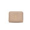 Saint Laurent Cassandre Matelaseé Compact Zip Around Wallet Dark Beige 4.7in/12cm
