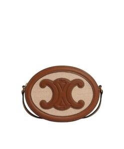 Celine Oval Bag Cuir Triomphe In Textile And Calfskin Natural 20cm