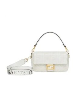 Fendi Baguette Canvas Bag White 28cm